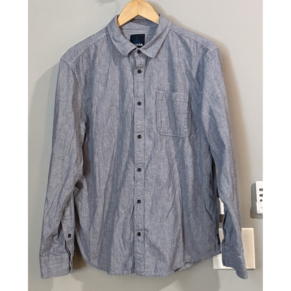 Prana Shirt Organic Cotton Jaffa Button Up Long Sleeve Men's Large‎